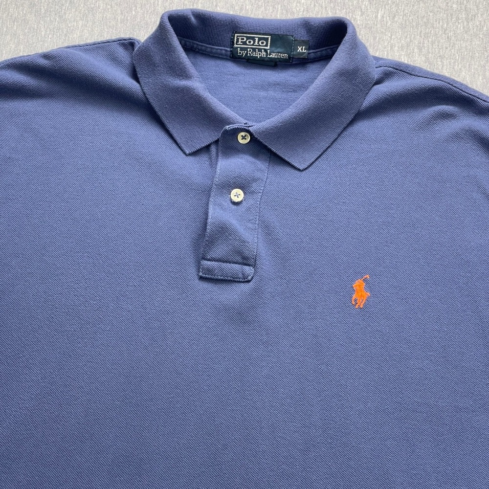 Vintage Polo Ralph Lauren Polo Mens XL Blue Orange Pony Pique Y2K EUC